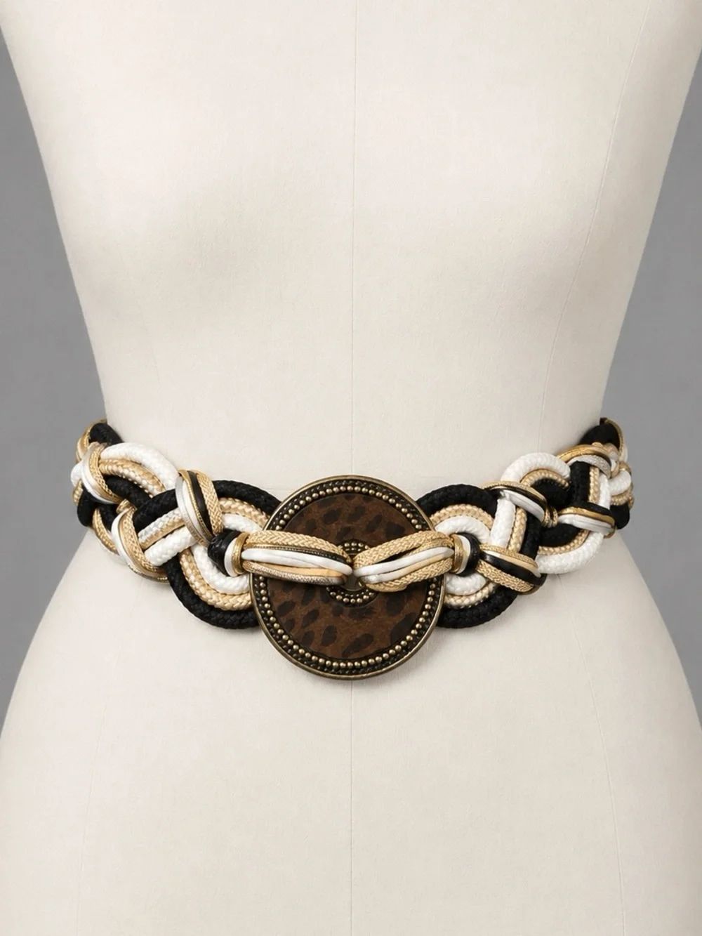 Vintage Glam Rock Braided Rope Statement Waist Belt S 27.5
